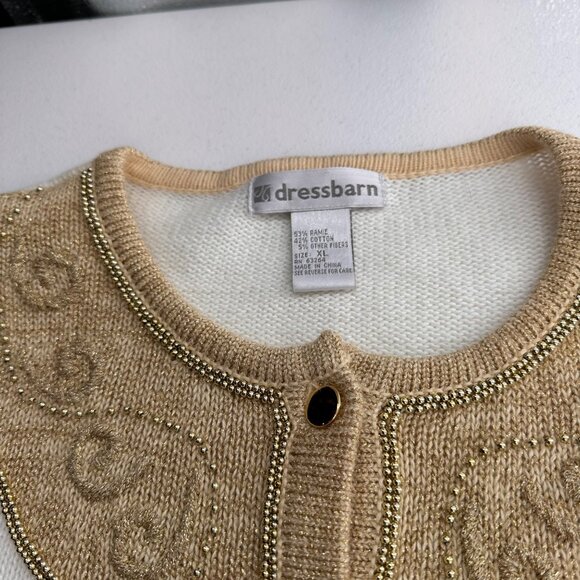 Dressbarn XL White & Gold Embellished Cardigan Sweater Button Christmas Holiday - Picture 10 of 10